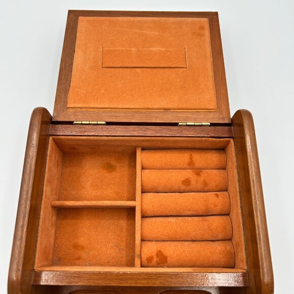 Vintage MCM Gentleman's Dresser Valet Wood Vanity Box Jewelry Storage Tray Caddy - Picture 11 of 15